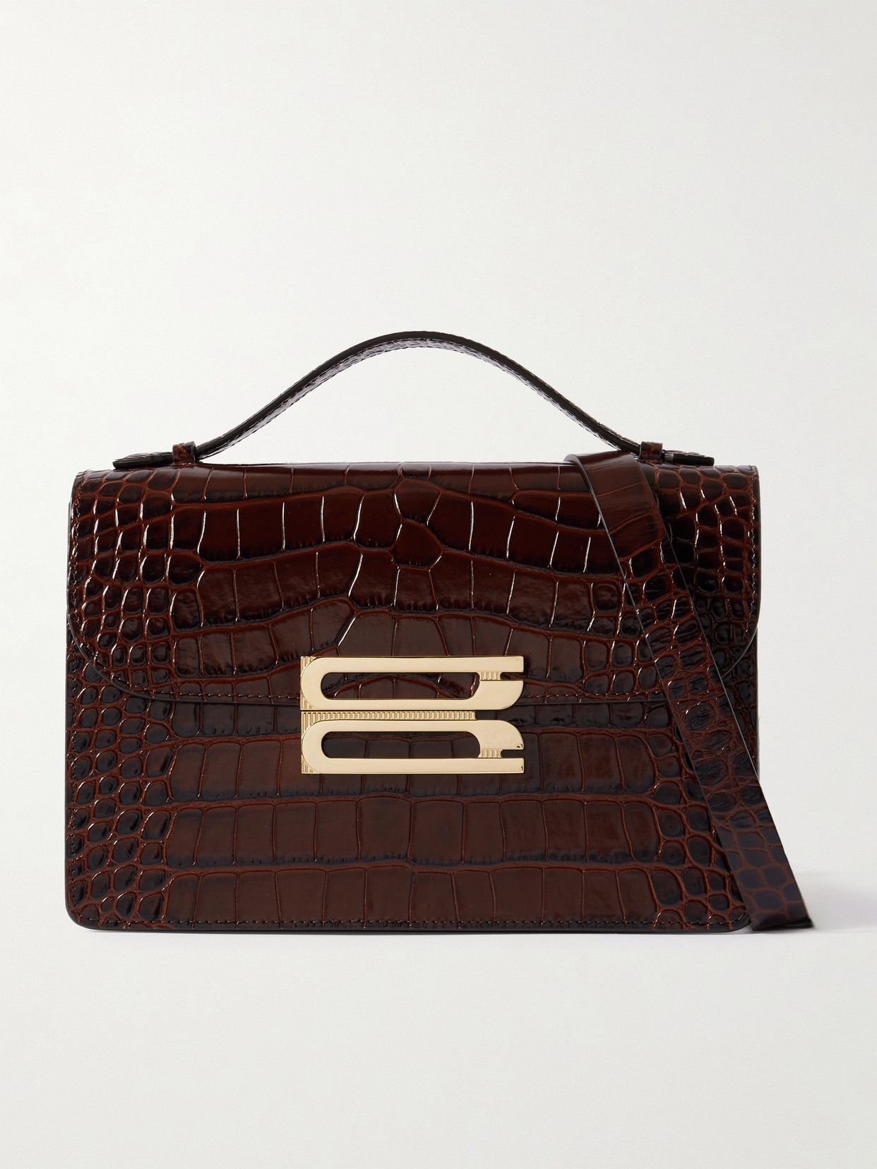 Victoria Beckham Dorian Croc-effect Leather Shoulder Bag In Brown