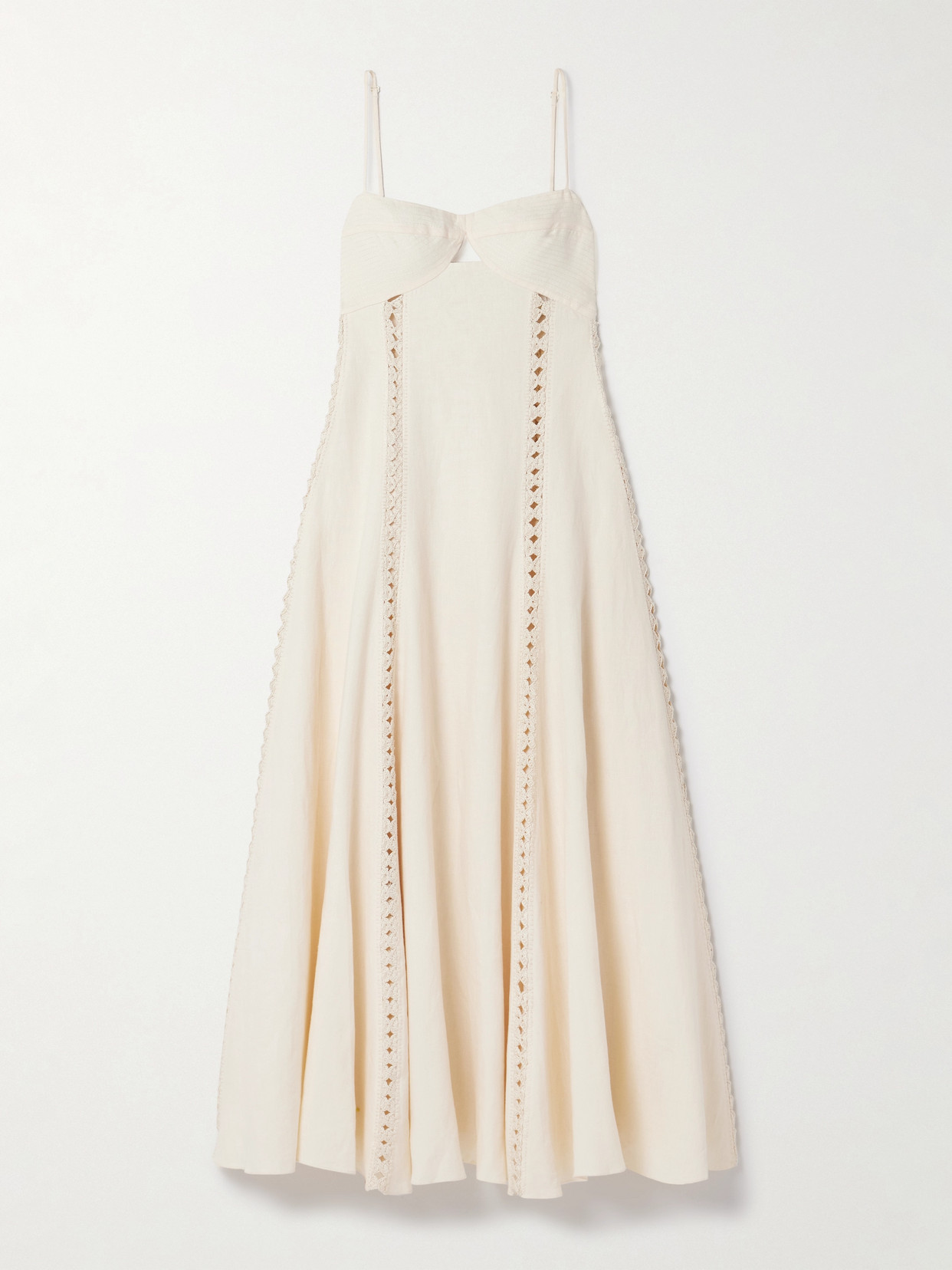 Johanna Ortiz Catamaran Ventures Crochet-trimmed Embroidered Linen Midi Dress In Ecru