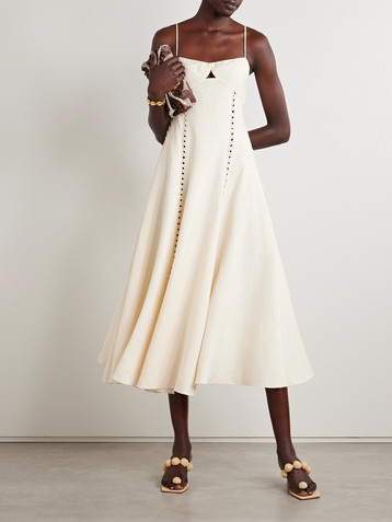 Johanna Ortiz Catamaran Ventures crochet-trimmed embroidered linen midi dress
