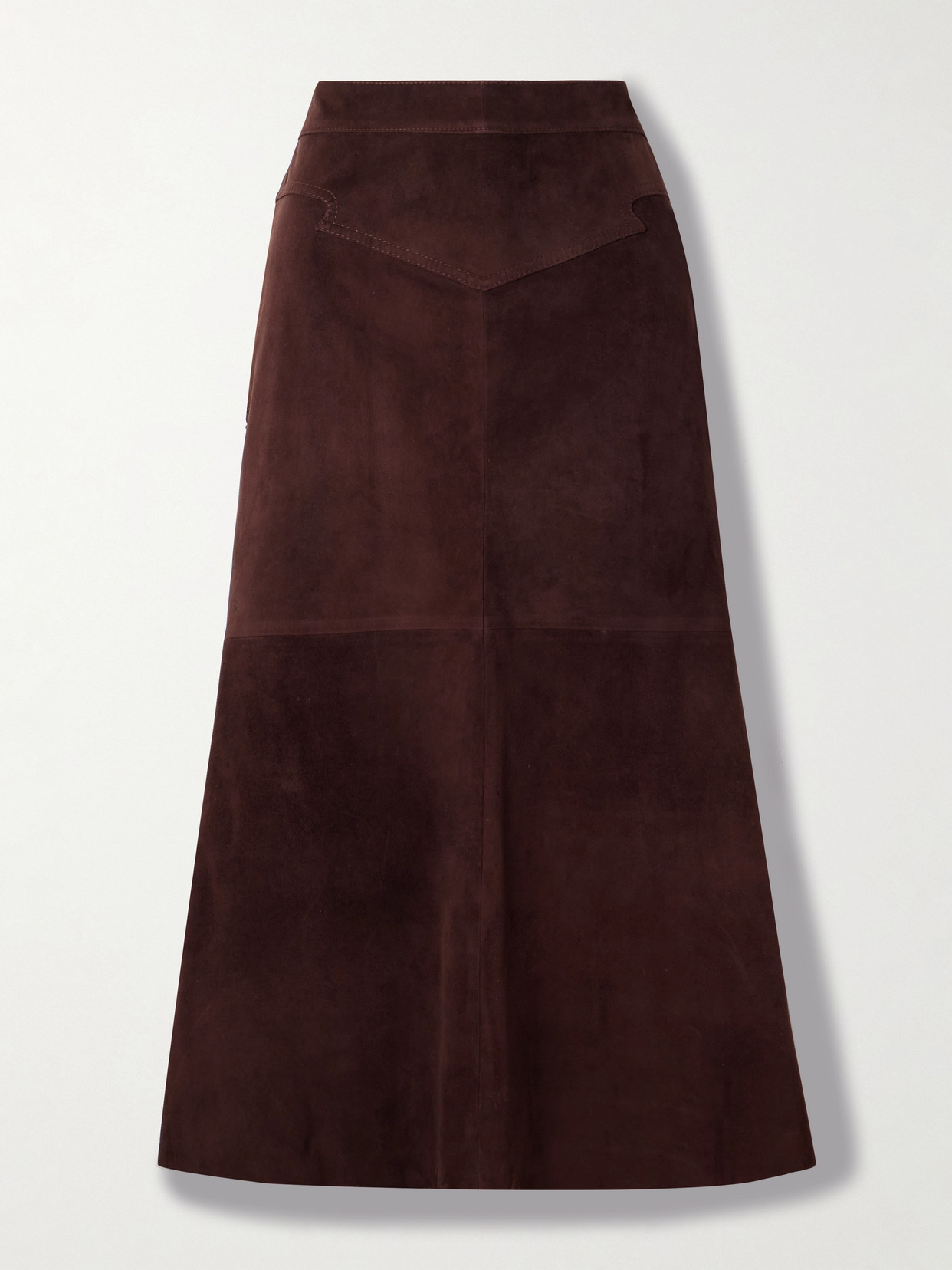 Johanna Ortiz El Buque Embroidered Suede Midi Skirt In Brown
