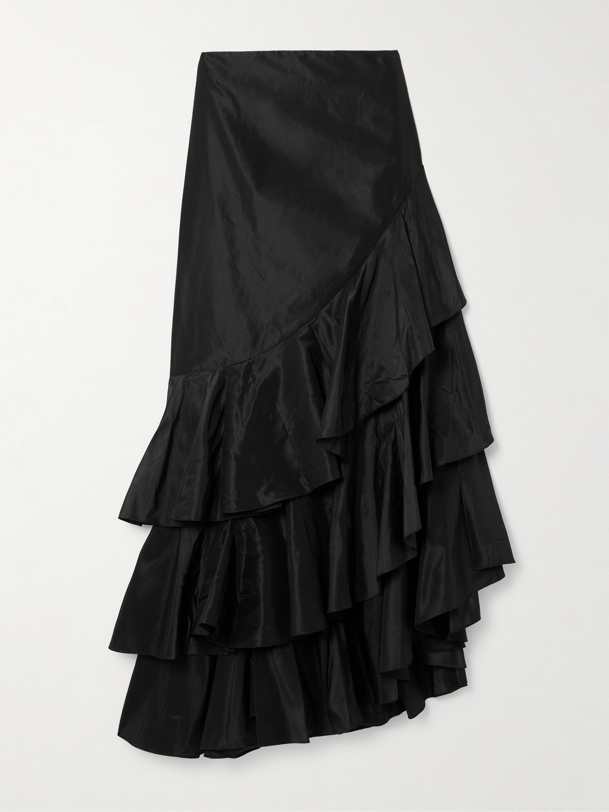 Shop Johanna Ortiz Spirit Of Exploration Asymmetric Ruffled Silk Maxi Skirt In Black