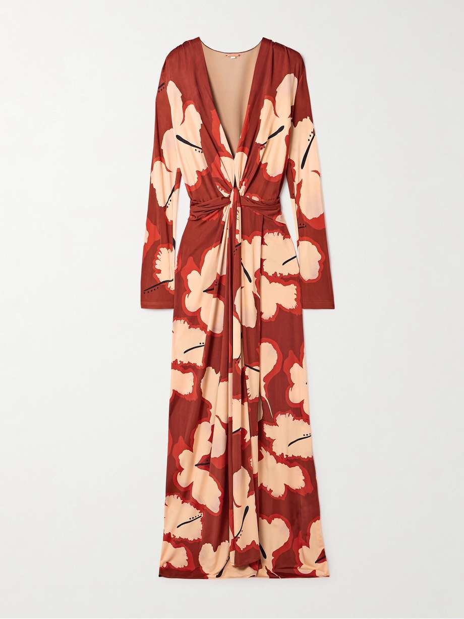 coral marino draped printed stretch-jersey maxi dress