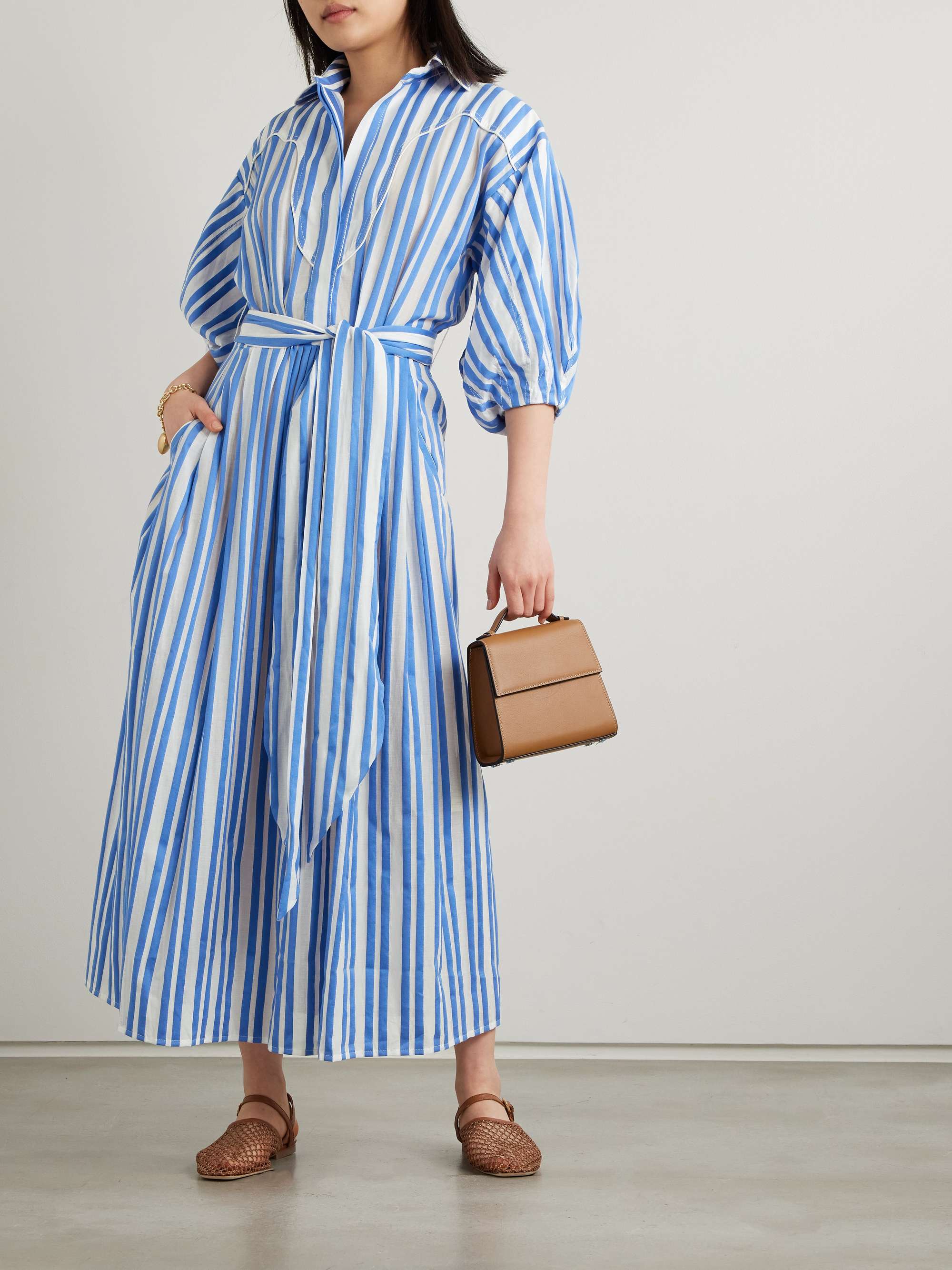 JOHANNA ORTIZ Buena Mar belted striped cotton-voile midi