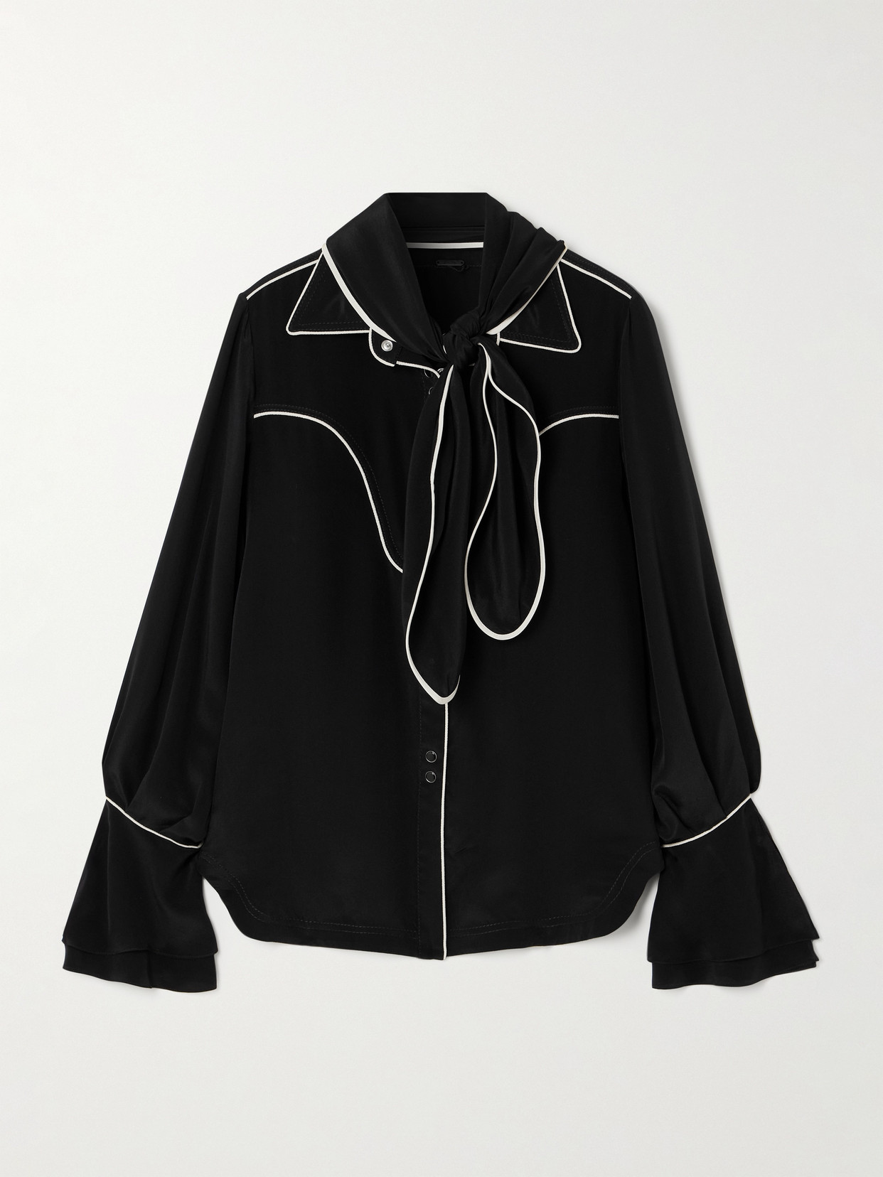 Johanna Ortiz Black High Tides Piped Silk Shirt In Black