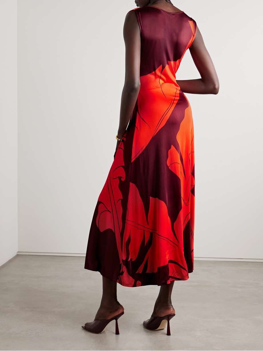 deep heart twist-front cutout printed stretch-jersey midi dress