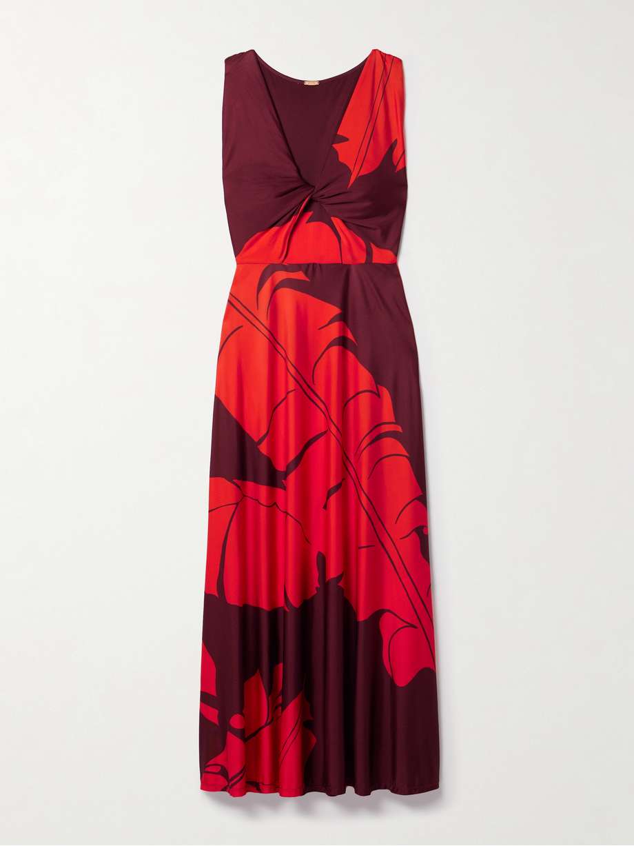 deep heart twist-front cutout printed stretch-jersey midi dress