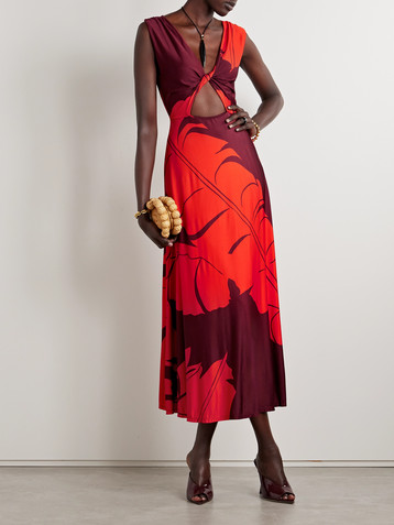 Johanna Ortiz Deep Heart twist-front cutout printed stretch-jersey midi dress