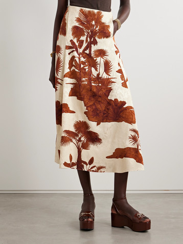Johanna Ortiz Encanto de Isla printed satin-jacquard maxi skirt