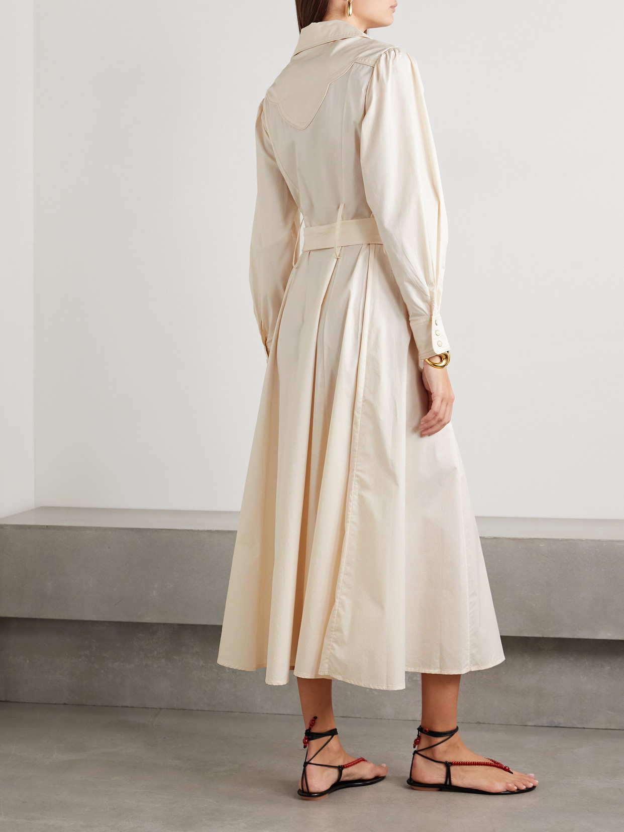 Johanna Ortiz Vela De Cruz Belted Cotton-blend Poplin Midi Shirt Dress In Ecru