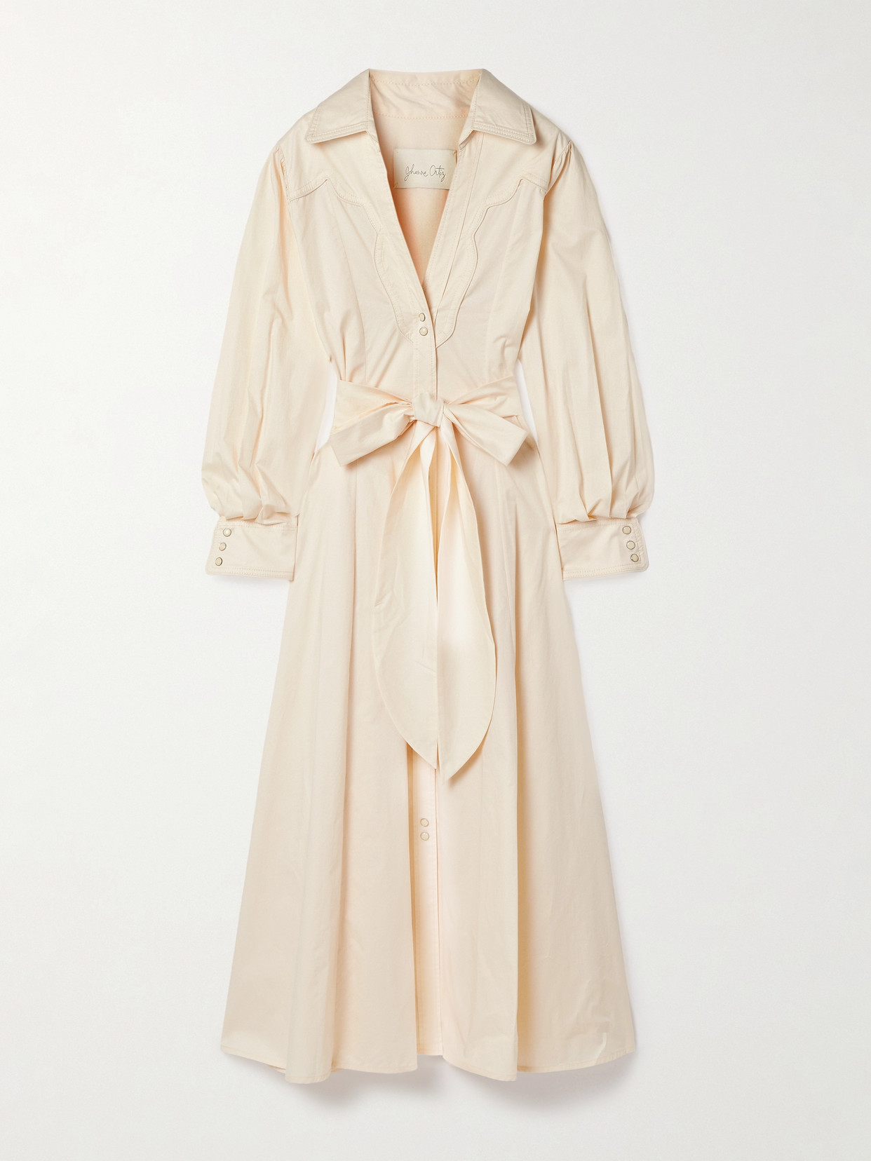 Johanna Ortiz Vela De Cruz Belted Cotton-blend Poplin Midi Shirt Dress In Ecru