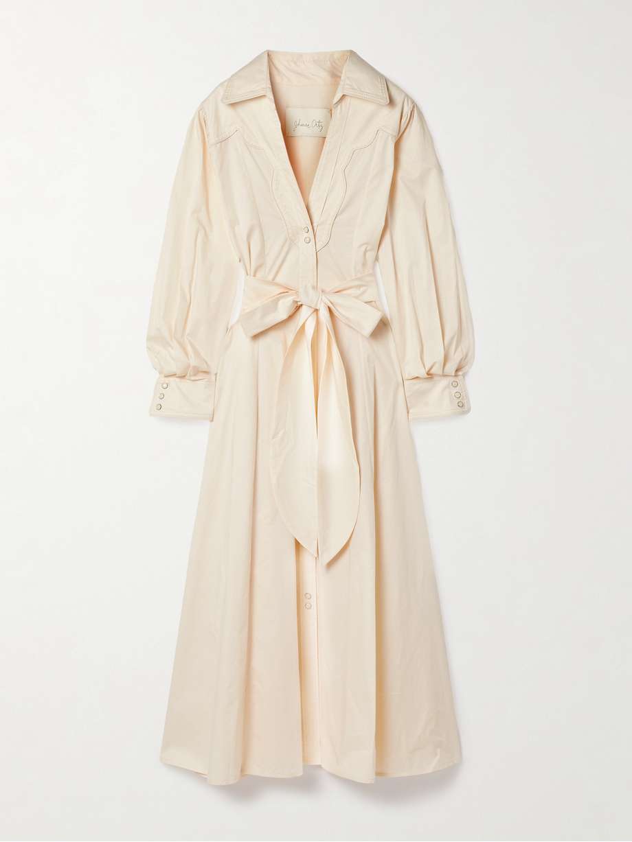 vela de cruz belted cotton-blend poplin midi shirt dress