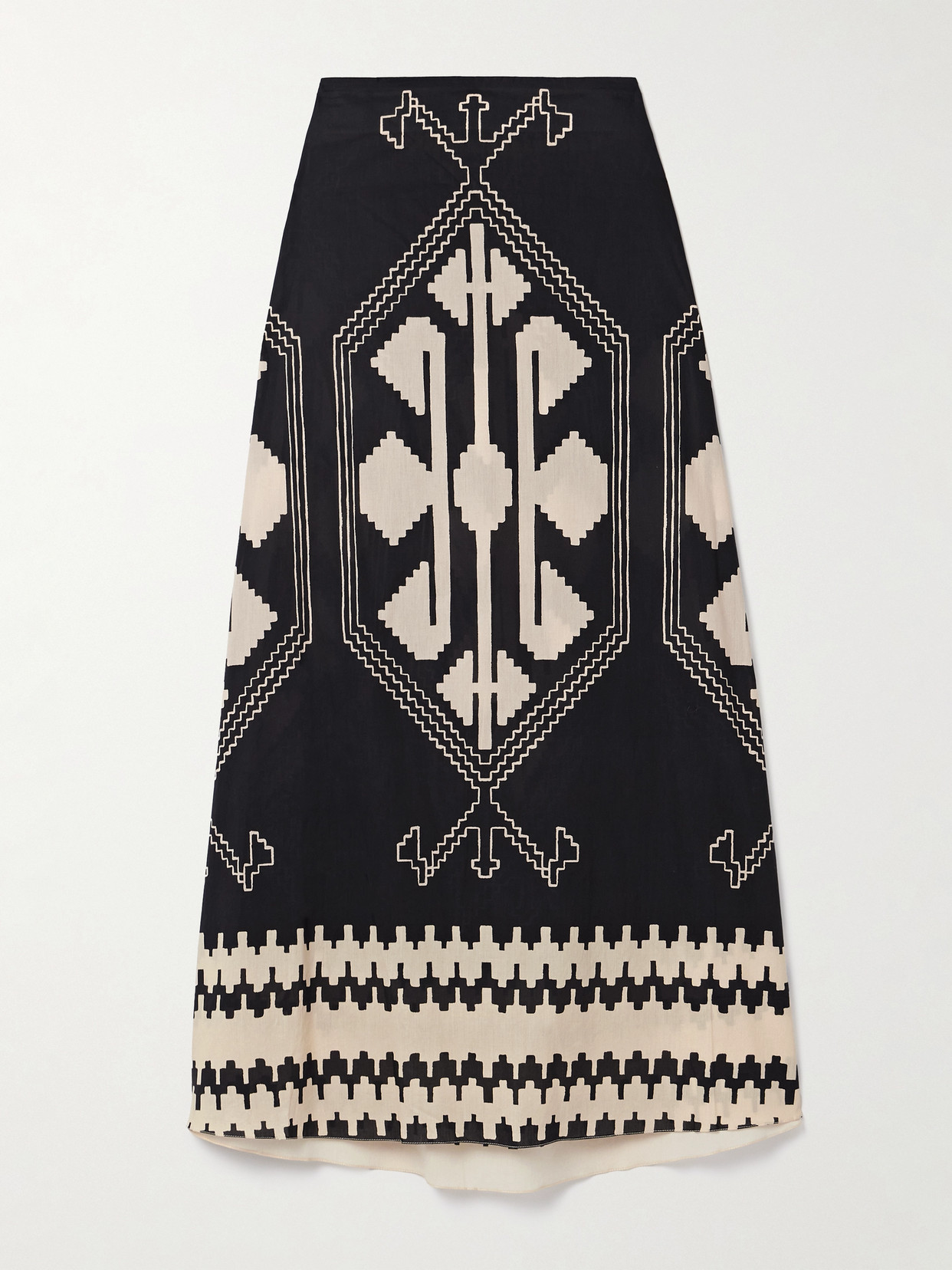 Shop Johanna Ortiz Vela Mayor Printed Cotton-poplin Midi Skirt In Black