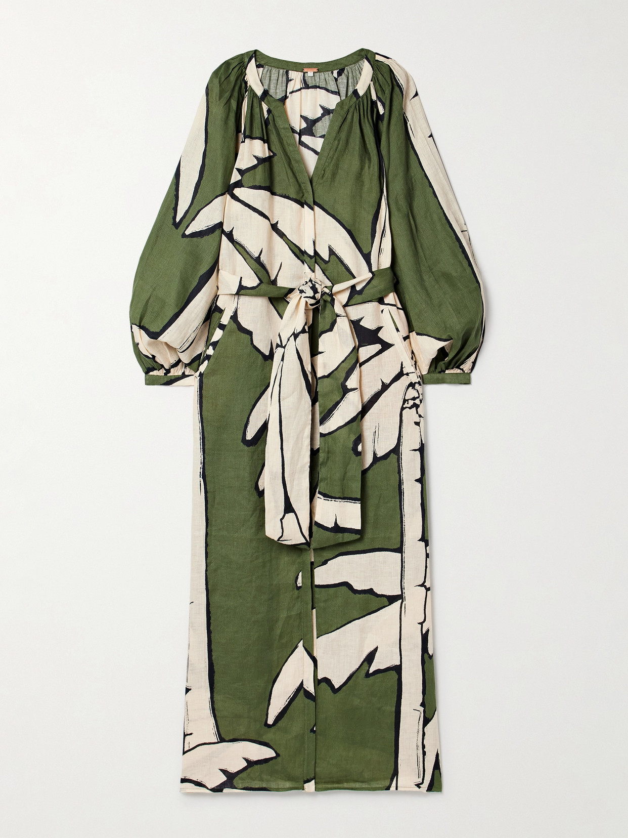 Johanna Ortiz - Weaving Weves Belted Printed Linen Maxi Dress - Green