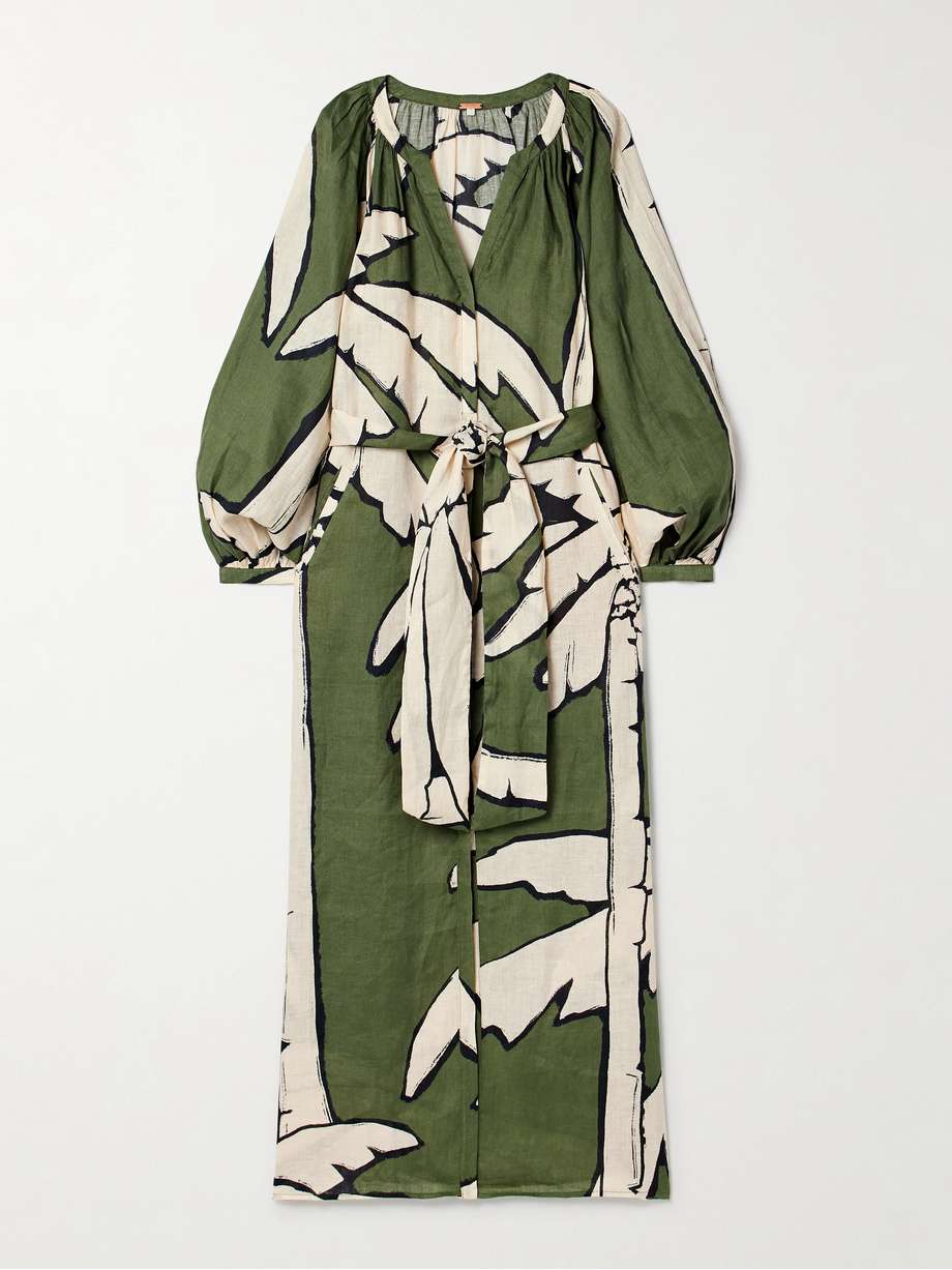 weaving weves belted printed linen maxi dress