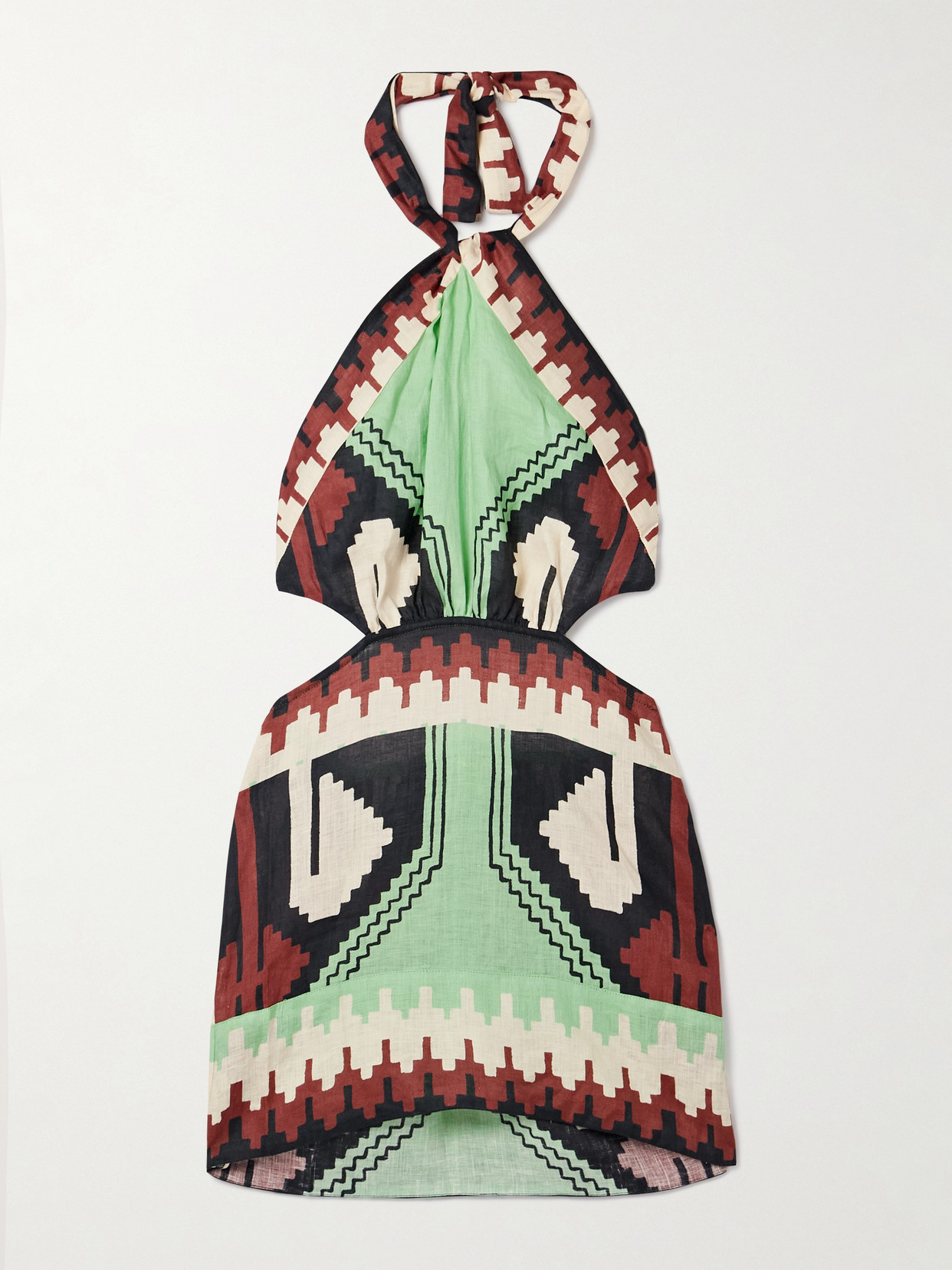 Johanna Ortiz - Tide Strength Open-back Printed Linen Halterneck Mini Dress - Green