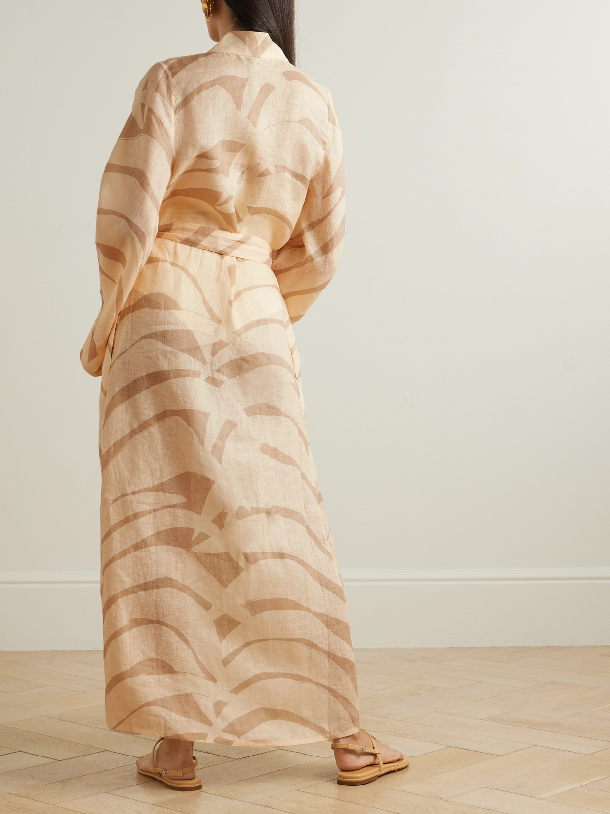 Johanna Ortiz Sail Softly Belted Printed Linen Robe In Cream