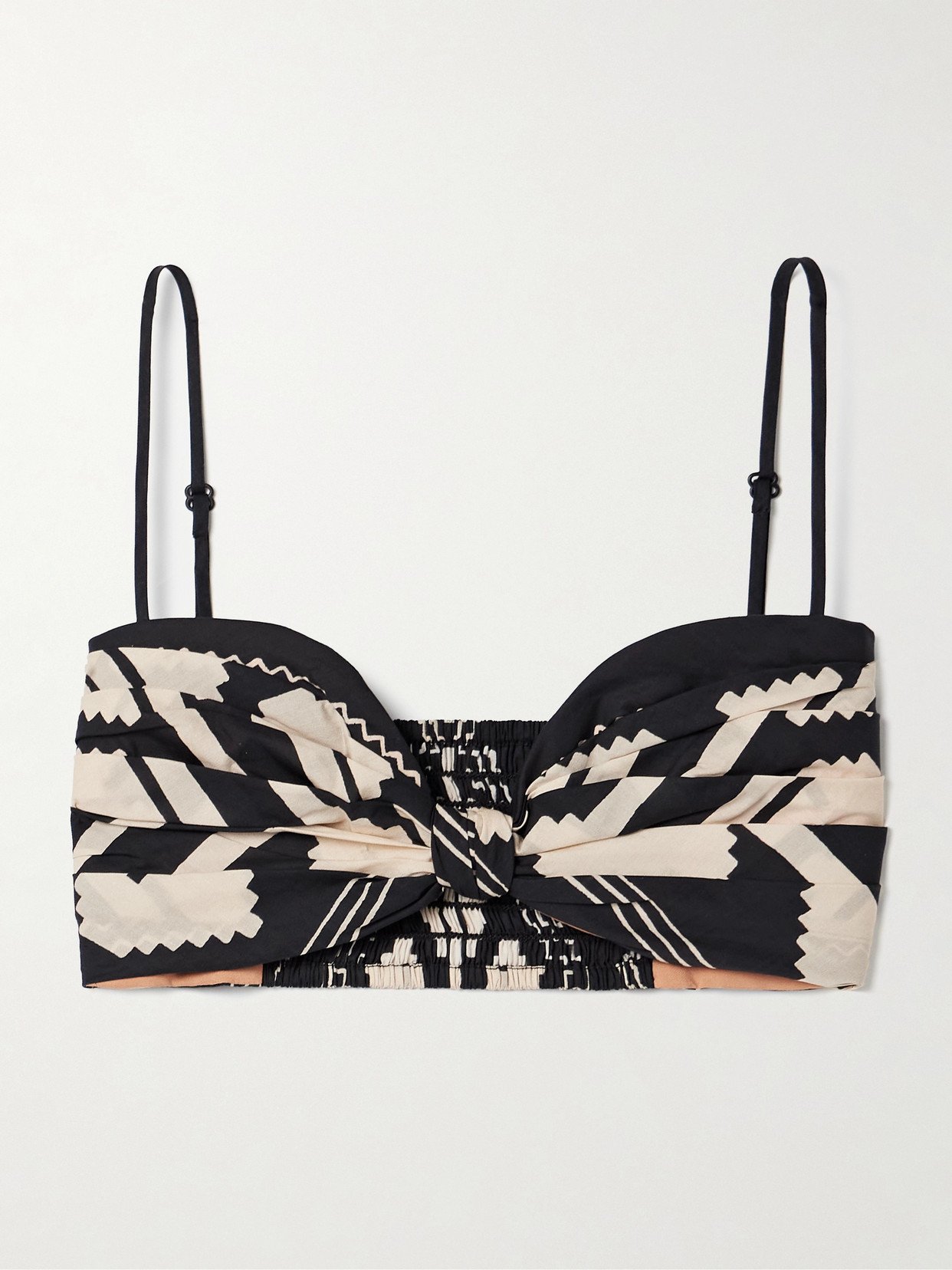 Johanna Ortiz Nudos Del Mar Cropped Printed Cotton-poplin Top In Black