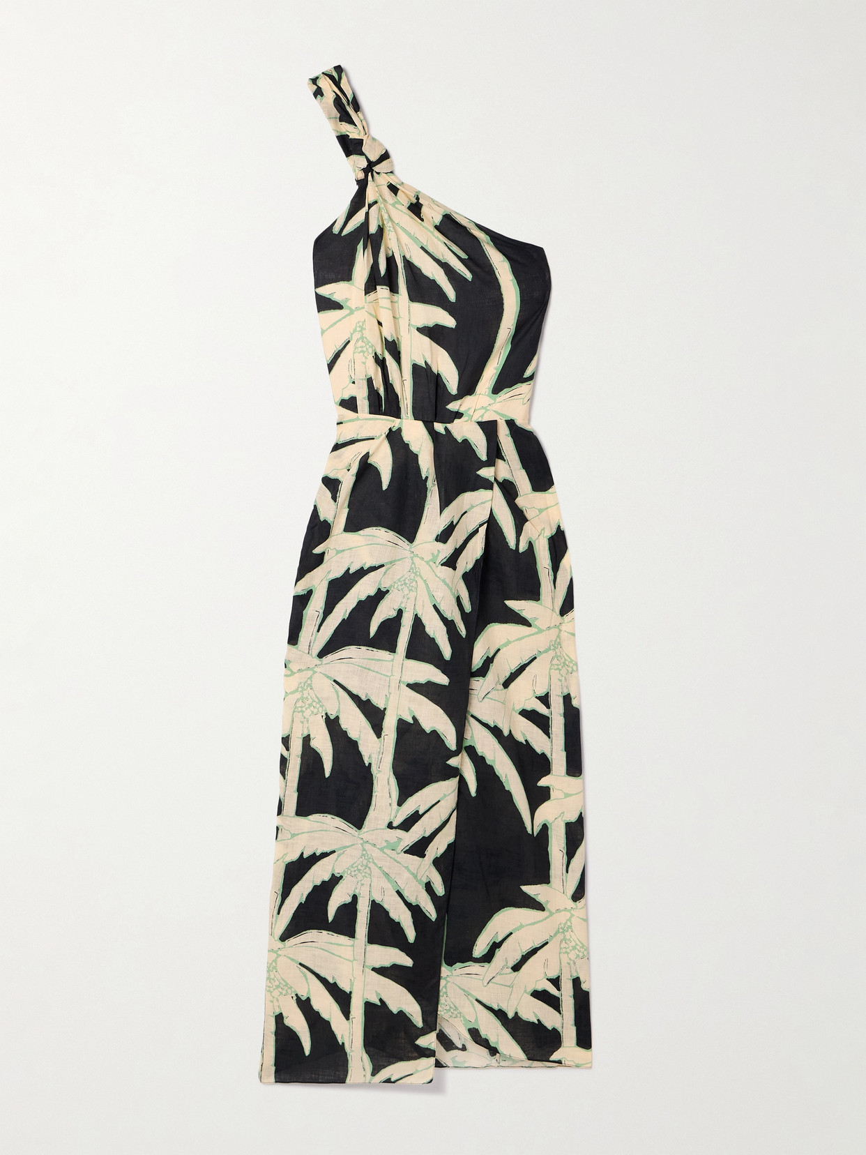 Johanna Ortiz Palms Printed Linen Midi Dress In Black
