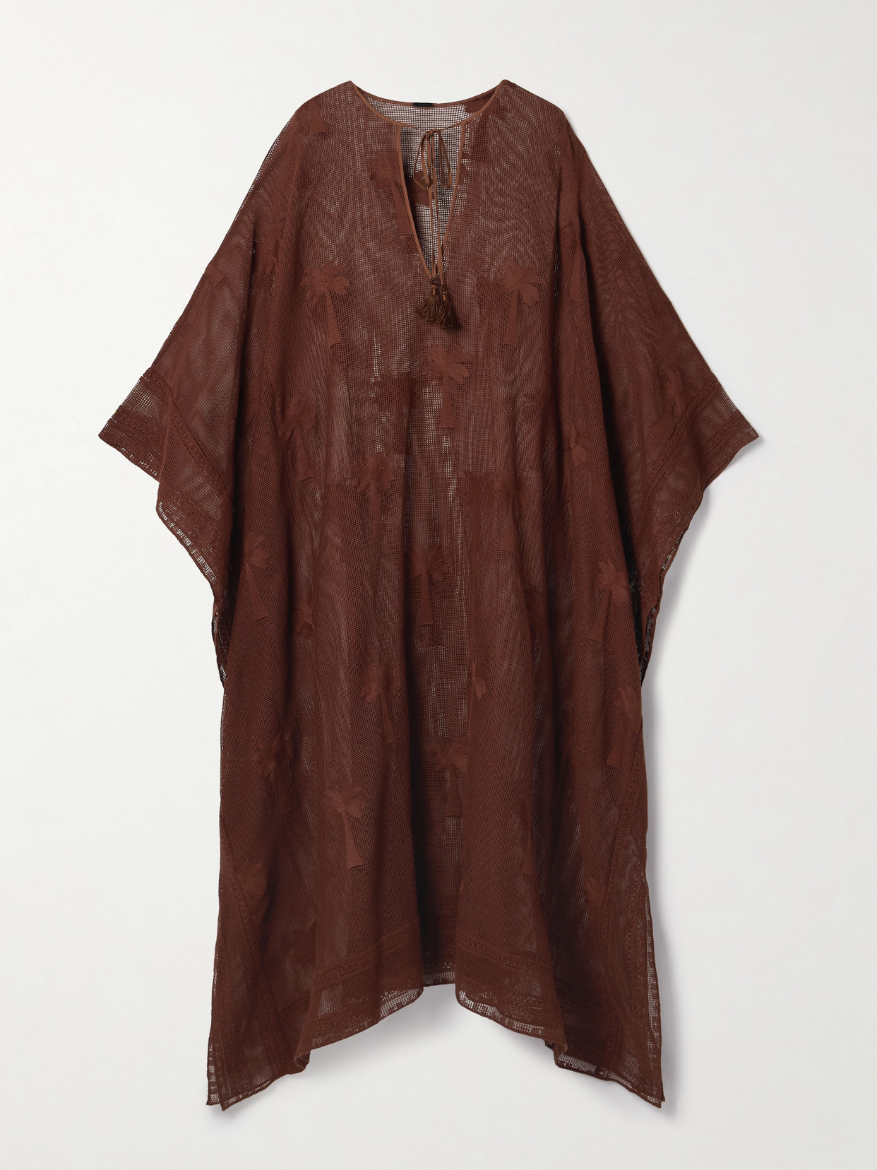 Shop Johanna Ortiz Embroidered Cotton-mesh Coverup In Brown