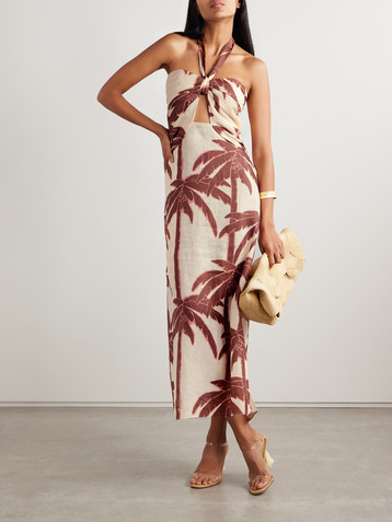 Johanna Ortiz Water Adventure cutout printed linen halterneck midi dress