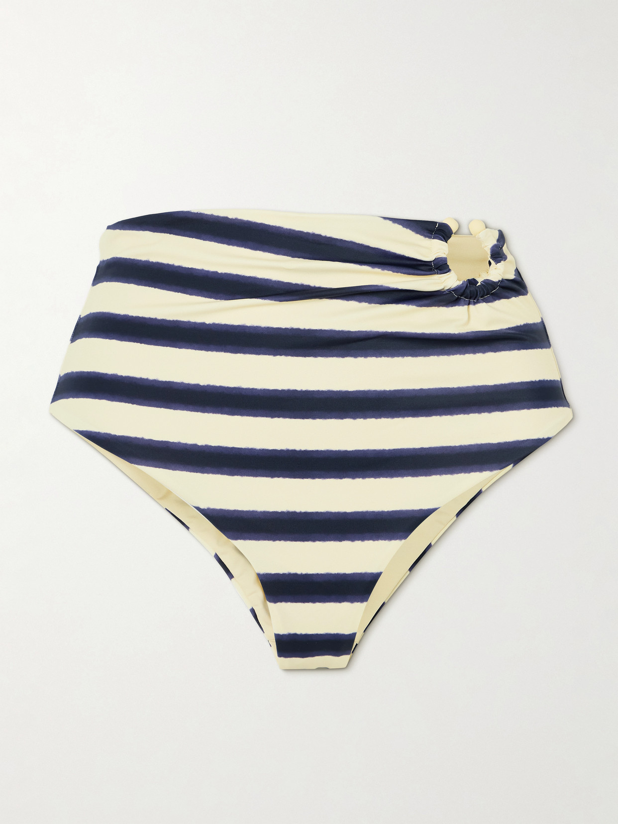 Shop Johanna Ortiz Marinera Embellished Striped Recycled Bikini Briefs In Blue