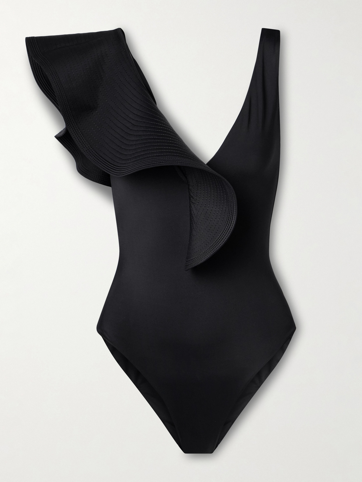 Johanna Ortiz Boleros Y Veleros Ruffled One-piece Bathing Suit In Black