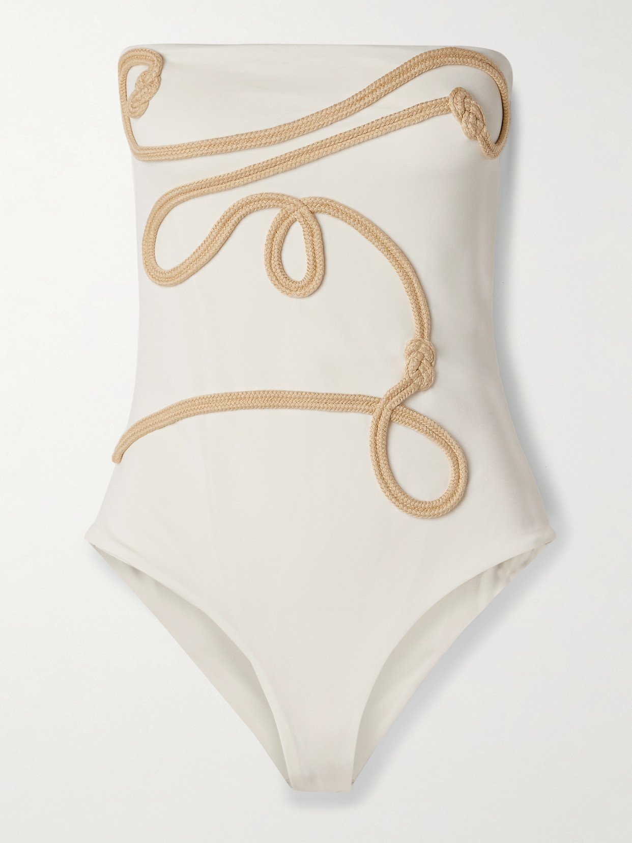 Johanna Ortiz Palmy Strapless Appliquéd Swimsuit In Ecru