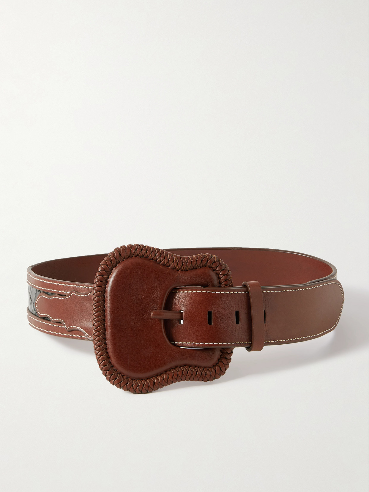 Johanna Ortiz Leeward Smooth And Croc-effect Leather Belt In Brown