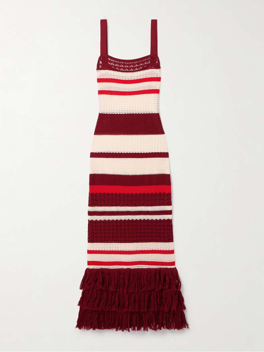 embayed fringed crocheted pima cotton maxi dress