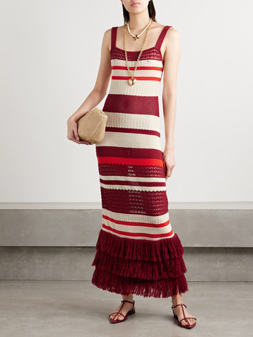 Johanna Ortiz Embayed fringed crocheted Pima cotton maxi dress