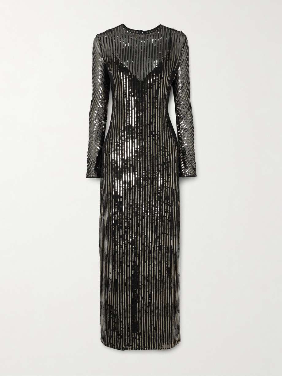 actitud nautica sequinned tulle maxi dress
