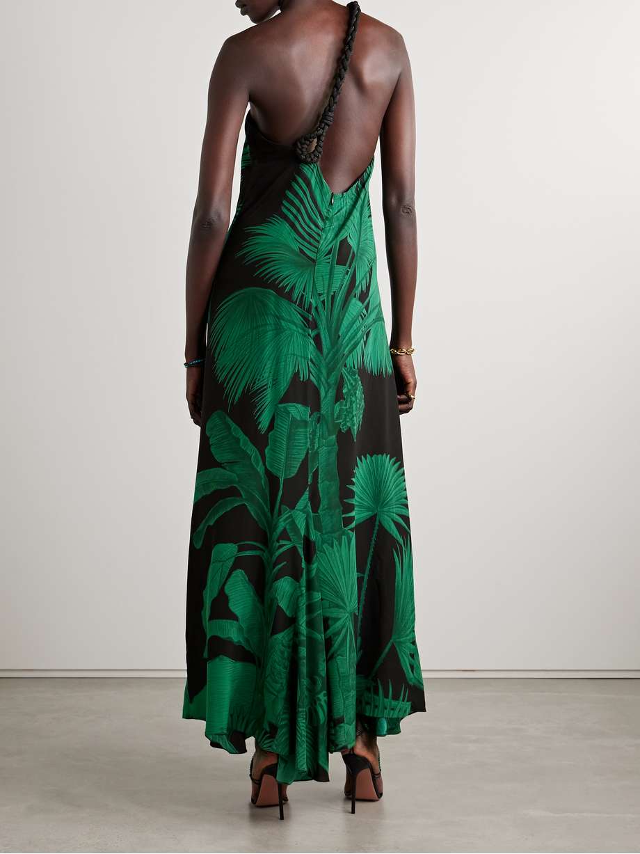exceptional joy belted embellished printed silk crepe de chine maxi dress
