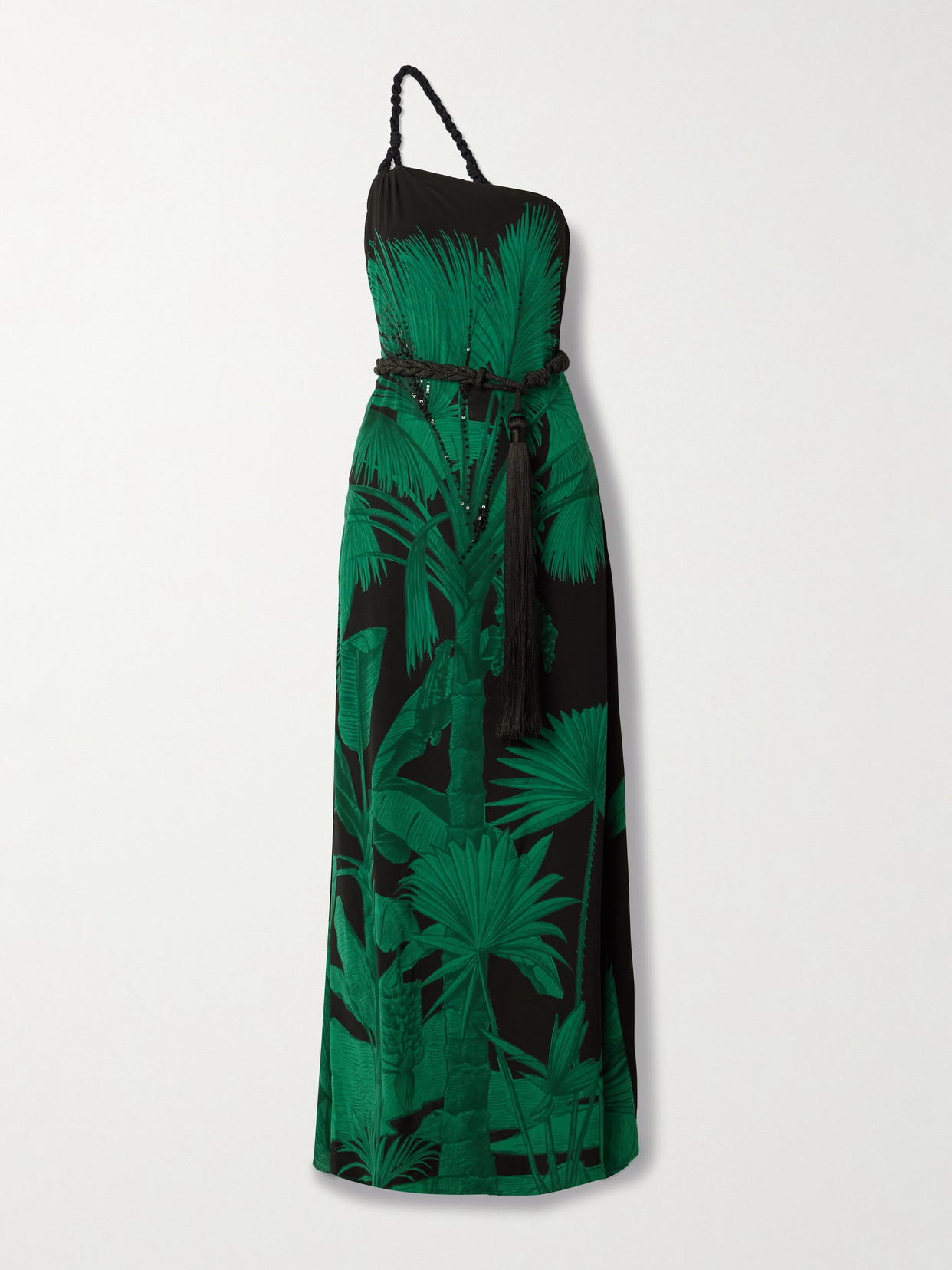 Johanna Ortiz Womens Exceptional Joy One-shoulder Silk Maxi Dress Tropical Exuberance In Green