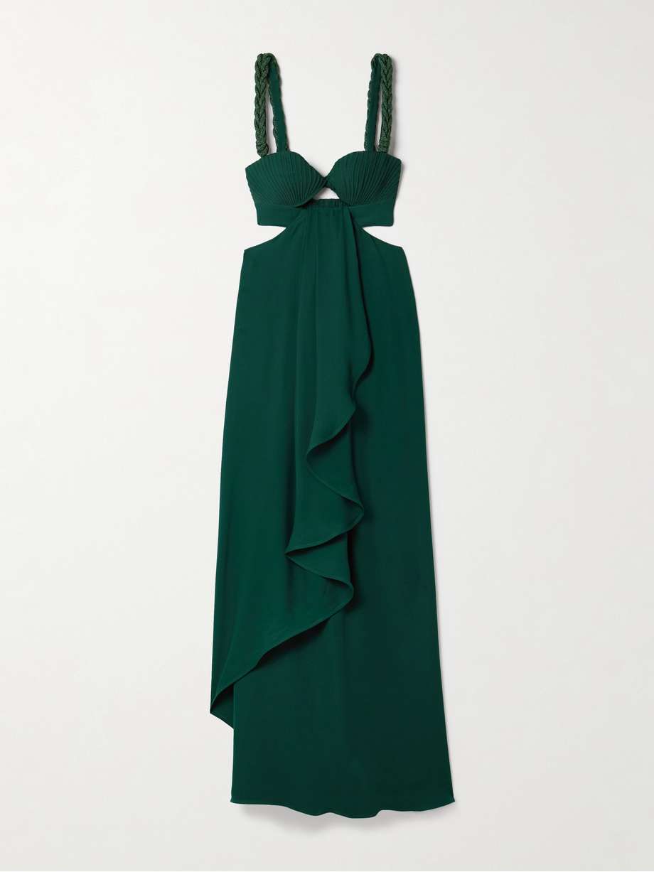 sea poem cutout draped silk crepe de chine maxi dress