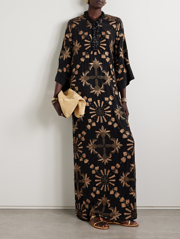 Johanna Ortiz Golden Hour embellished embroidered silk crepe de chine maxi dress