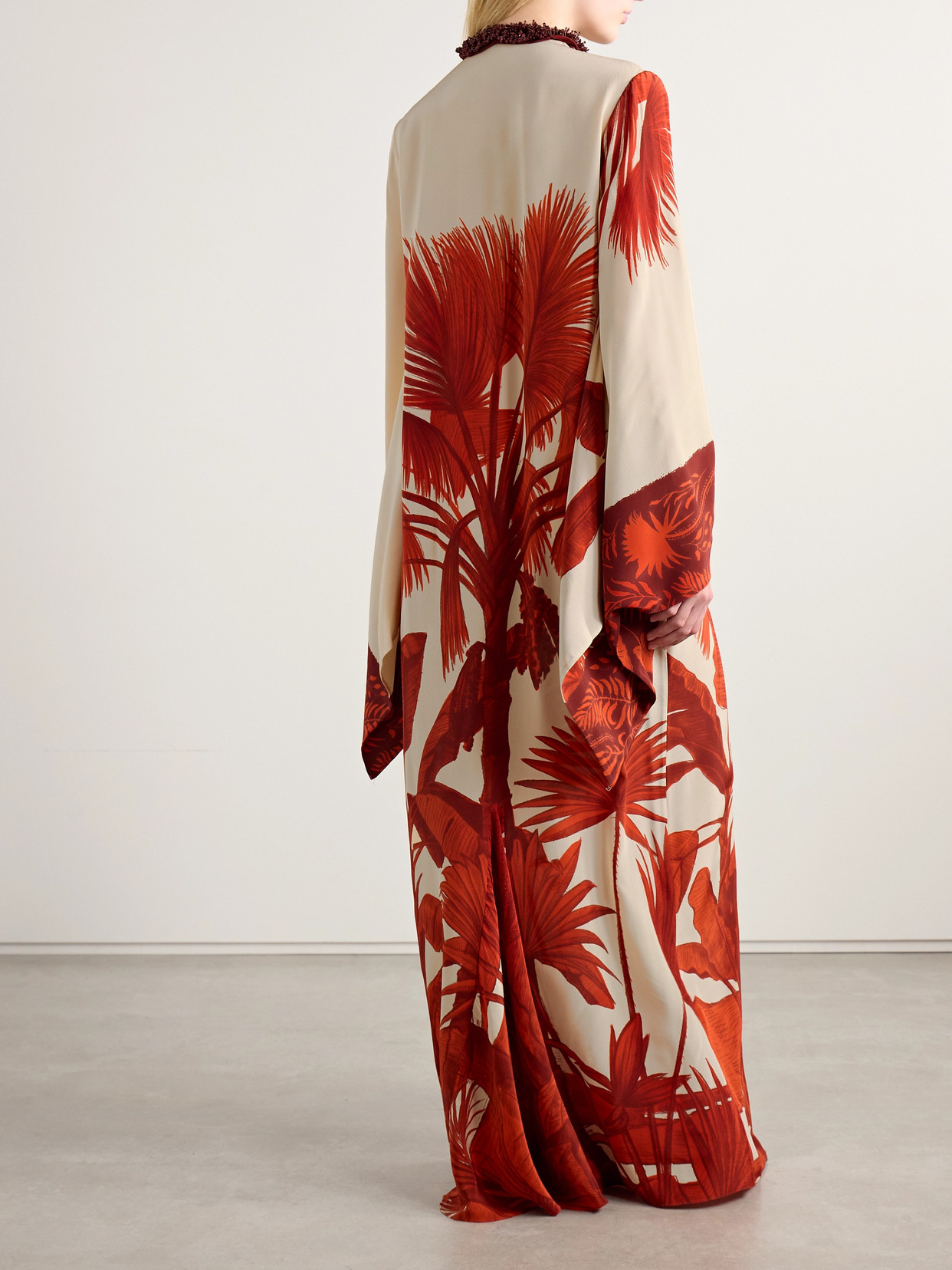 JOHANNA ORTIZ SOUTHERN TROPICS OVERSIZED EMBELLISHED PRINTED SILK CREPE DE CHINE MAXI DRESS