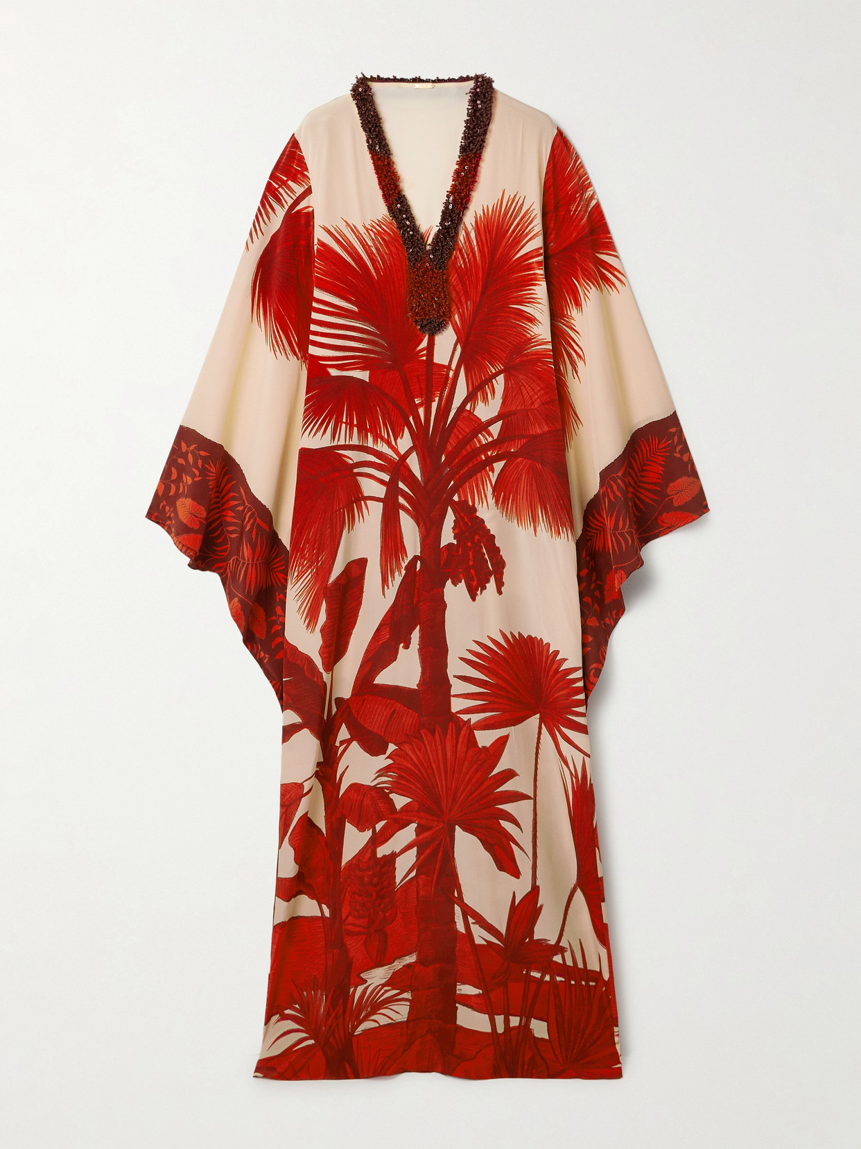 JOHANNA ORTIZ SOUTHERN TROPICS OVERSIZED EMBELLISHED PRINTED SILK CREPE DE CHINE MAXI DRESS
