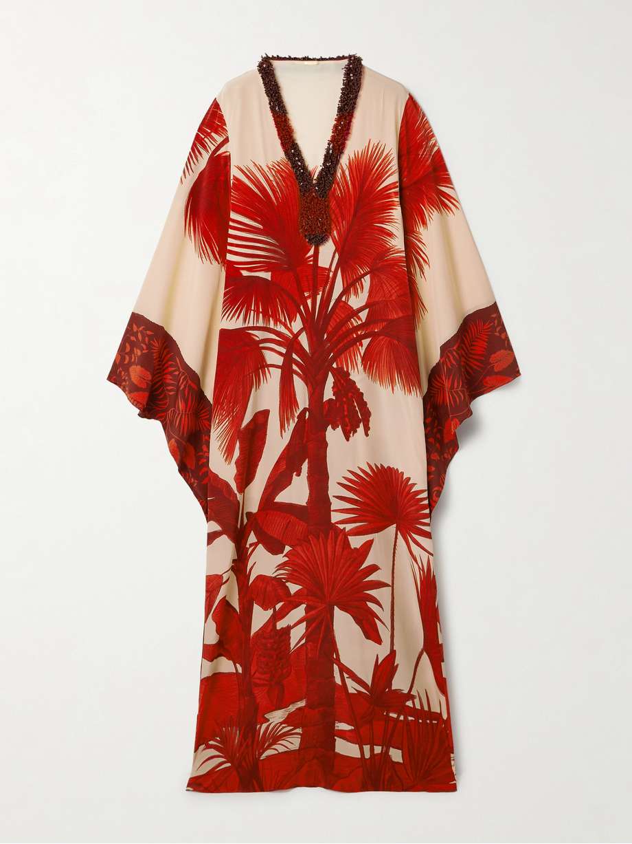southern tropics oversized embellished printed silk crepe de chine maxi dress
