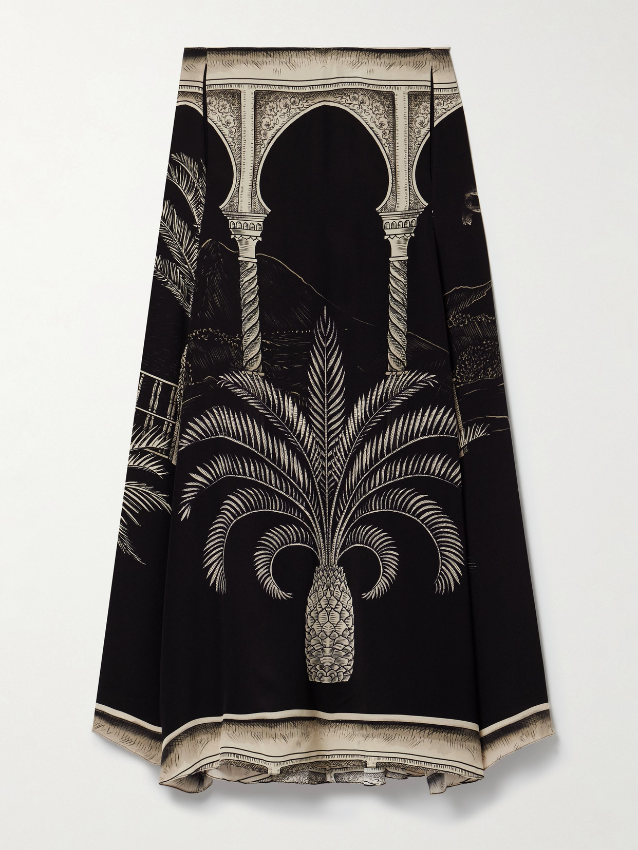 Johanna Ortiz Poems Of The Sea Printed Silk Crepe De Chine Midi Skirt In Black