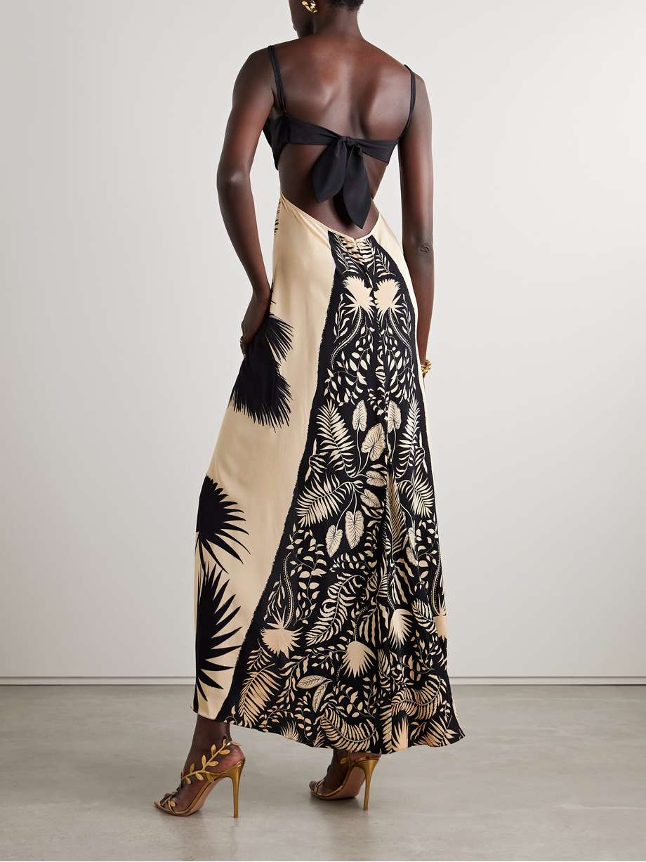 fascination of the east open-back pleated printed silk crepe de chine maxi dress