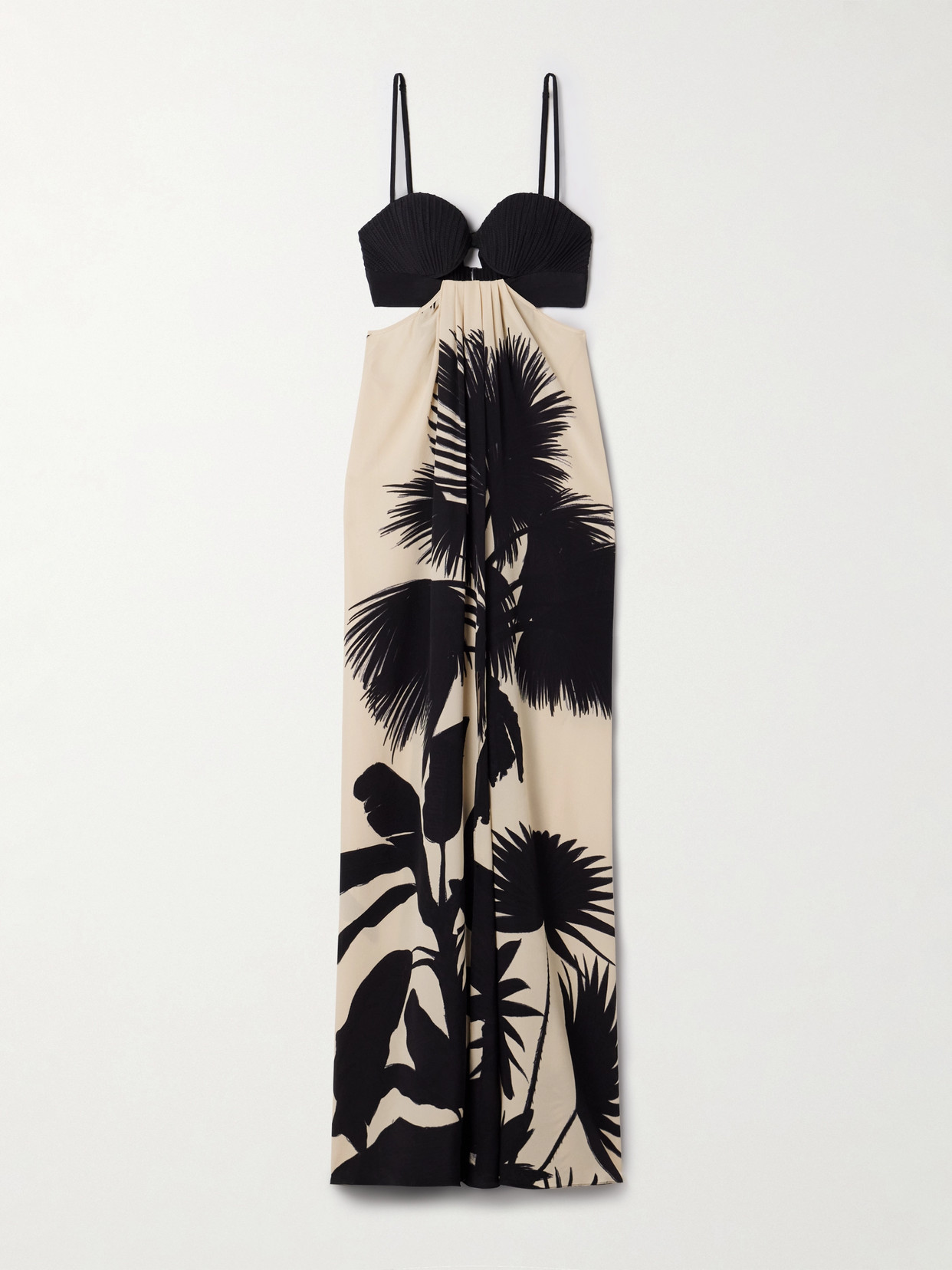 Shop Johanna Ortiz Fascination Of The East Open-back Pleated Printed Silk Crepe De Chine Maxi Dress In Black