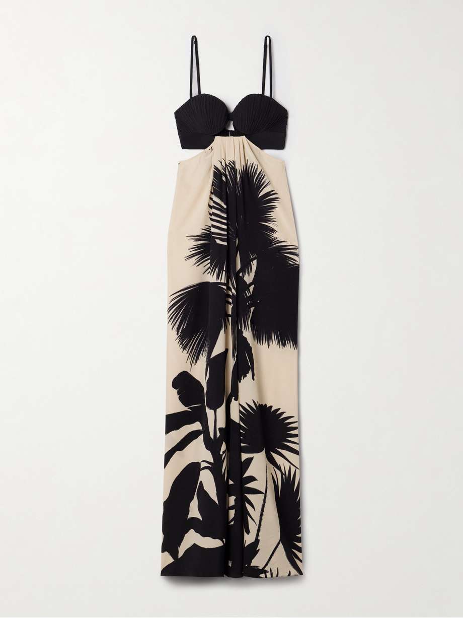 fascination of the east open-back pleated printed silk crepe de chine maxi dress