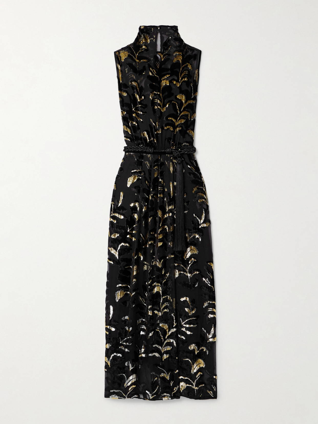 Shop Johanna Ortiz Fancy Sea Belted Silk-blend Metallic Fil Coupé Devoré-velvet Maxi Dress In Black
