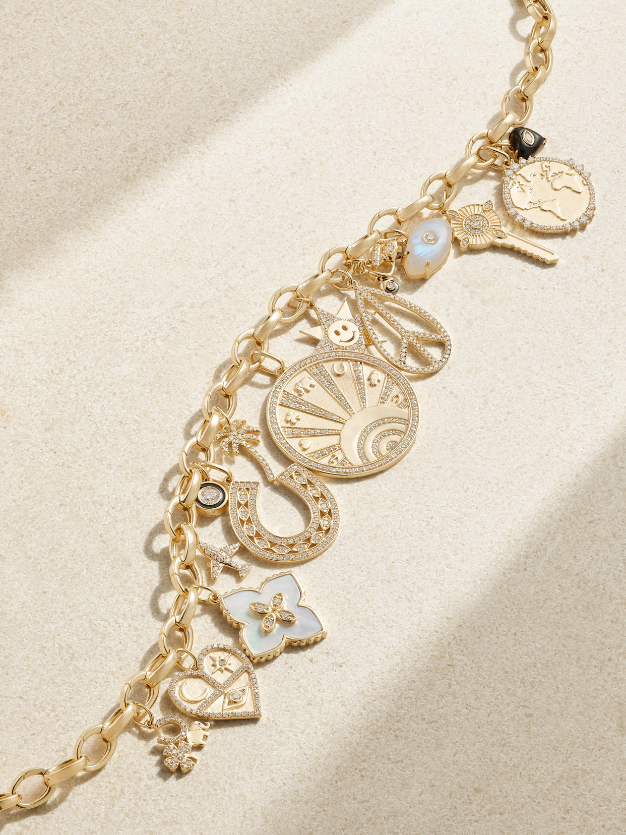 Sydney Evan Around The World Gold, Enamel, Diamond And Mother-of-pearl Necklace In Gold