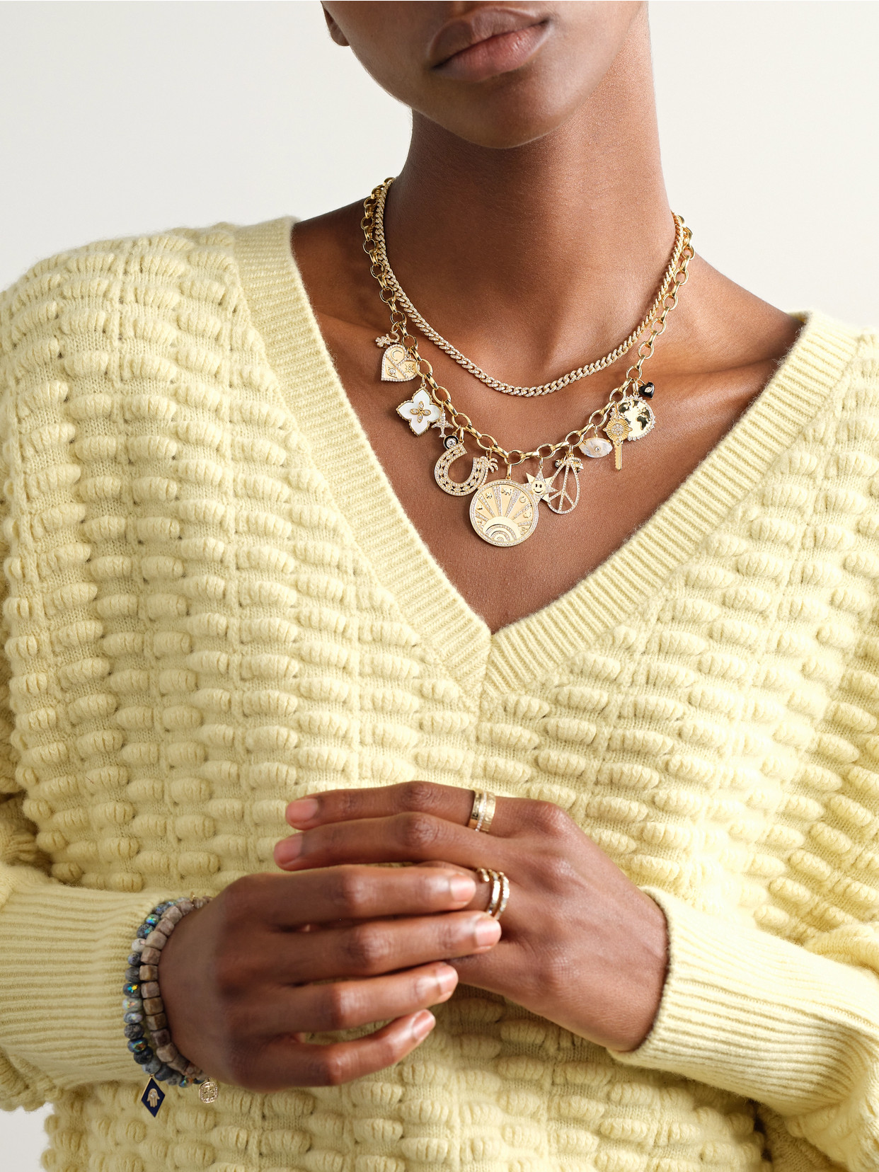 Sydney Evan Around The World Gold, Enamel, Diamond And Mother-of-pearl Necklace In Gold