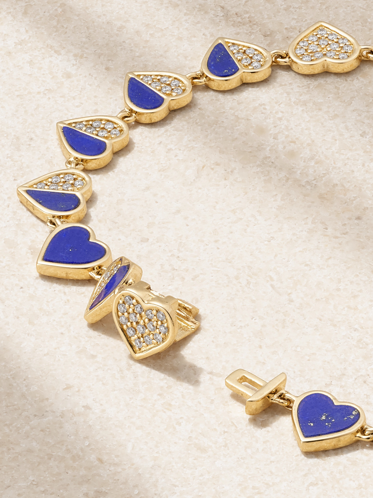 Sydney Evan Heart Eternity 14-karat Gold, Lapis Lazuli And Diamond Bracelet In Blue