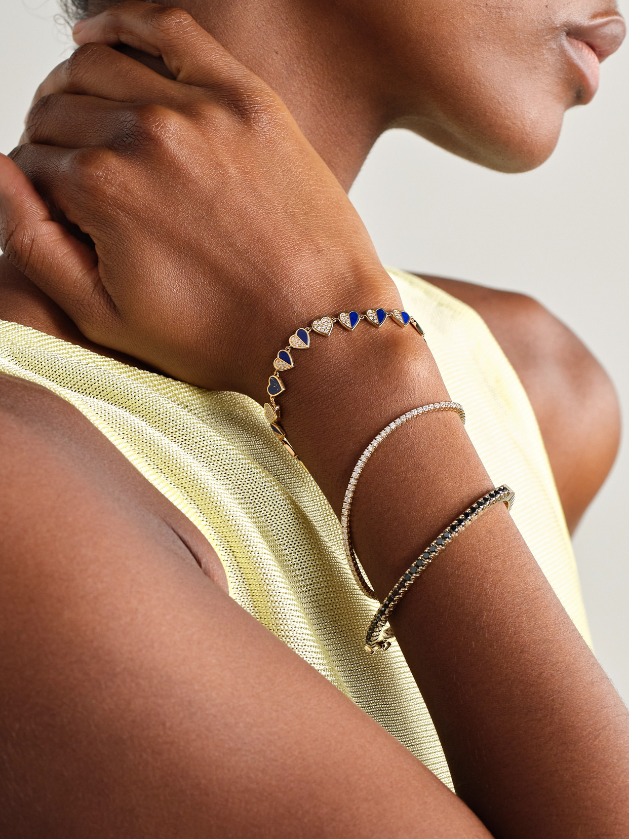 Sydney Evan Heart Eternity 14-karat Gold, Lapis Lazuli And Diamond Bracelet In Blue