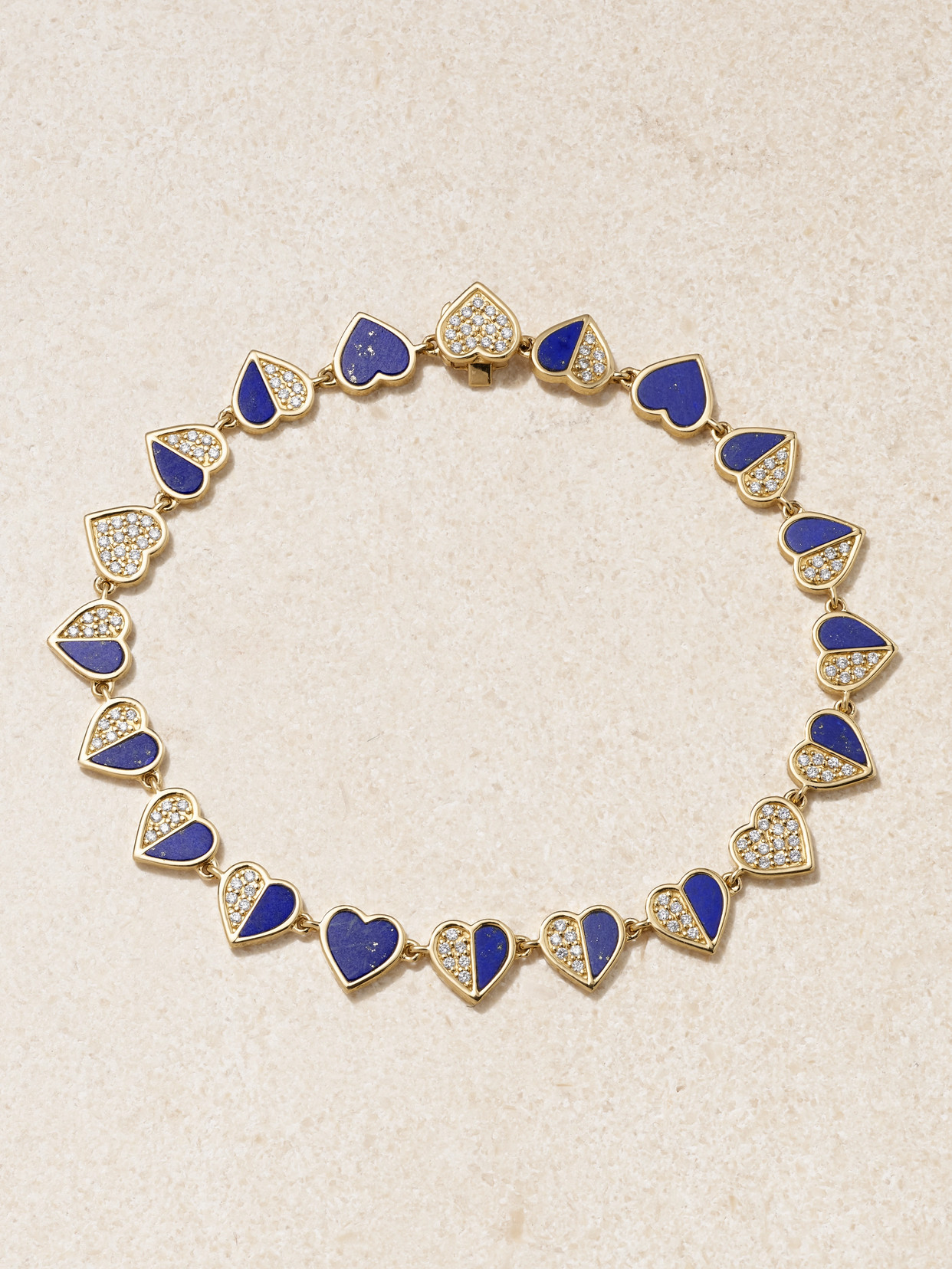Sydney Evan Heart Eternity 14-karat Gold, Lapis Lazuli And Diamond Bracelet In Blue