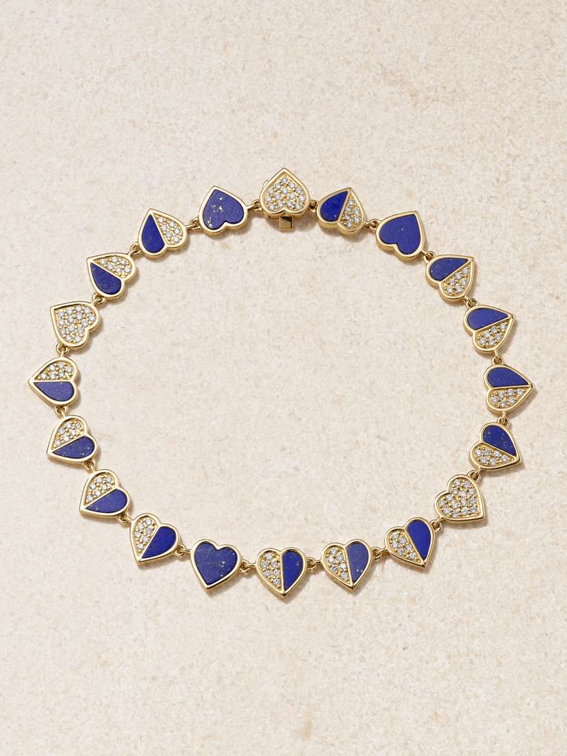 Sydney Evan Heart Eternity 14-karat Gold, Lapis Lazuli And Diamond Bracelet