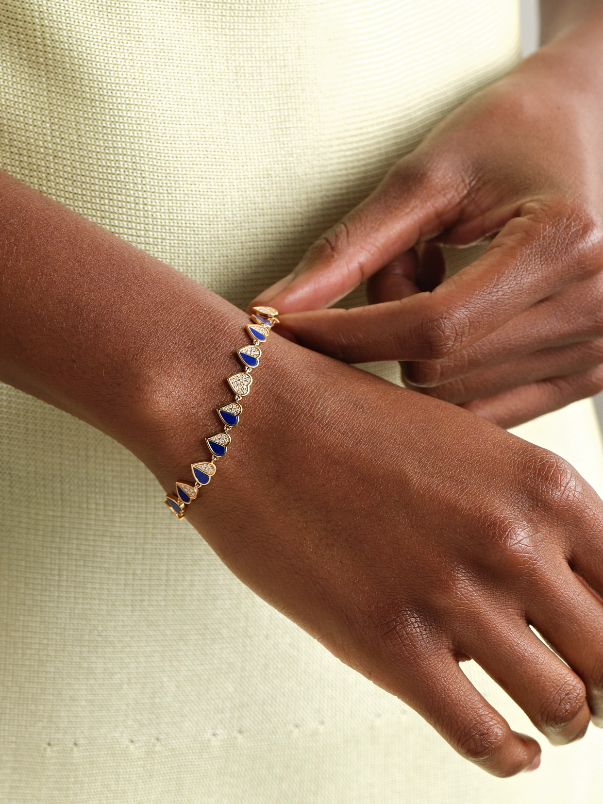 Sydney Evan Heart Eternity 14-karat Gold, Lapis Lazuli And Diamond Bracelet In Blue
